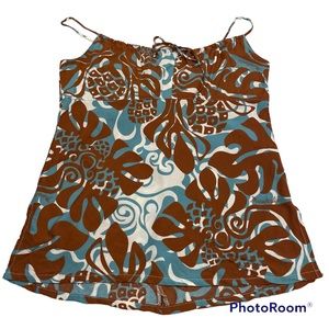 MANUHEALII Womens M Casual Aloha Rayon Blouse Hawaiian Print Spaghetti Strap